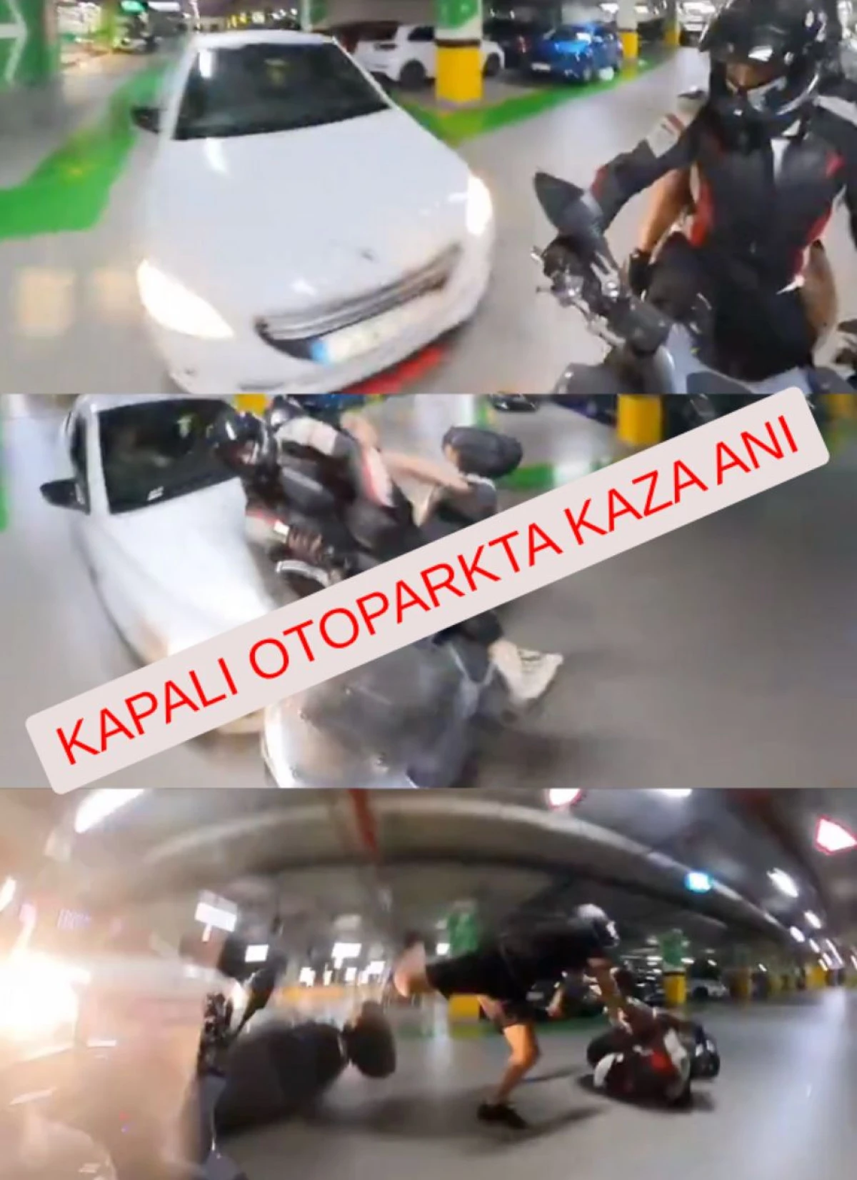 Kapalı Otoparkta Feci Kaza: Motosiklet ve Otomobil Kafa Kafaya &Ccedil;arpıştı!